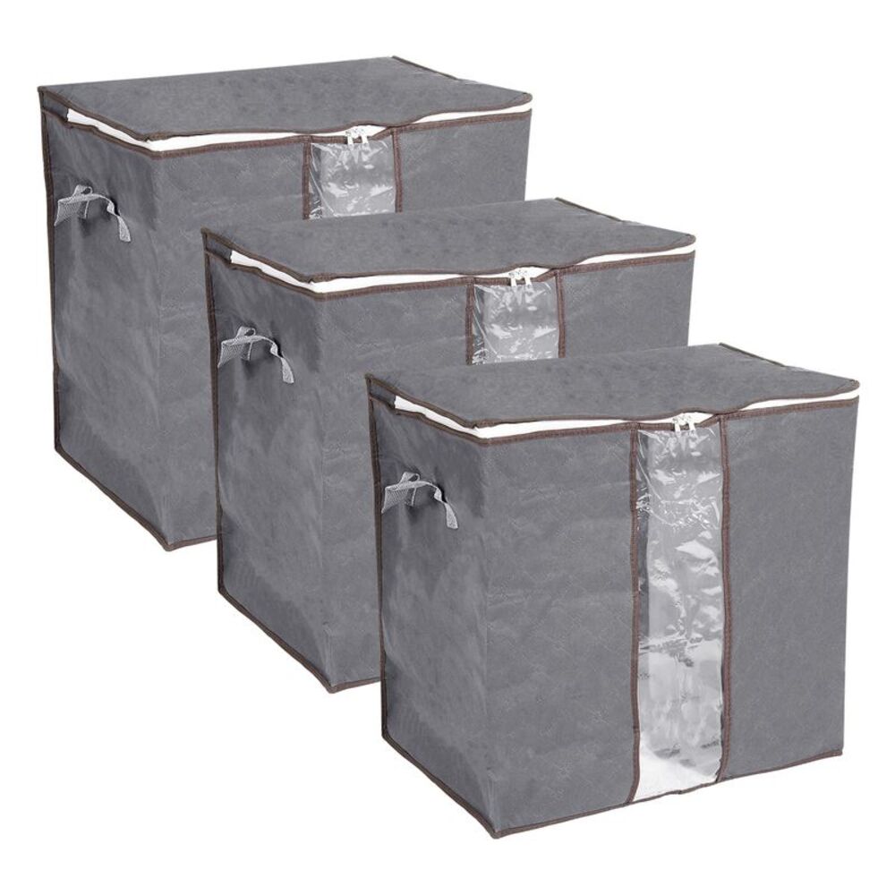 3pcs Clothes Comforters Storage Bag Folding Containers with Zipper Grey